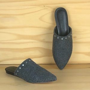 Bernardo Womens Studded Gray “Annie” Charcoal Flannel Mules Slip on Size 6.5